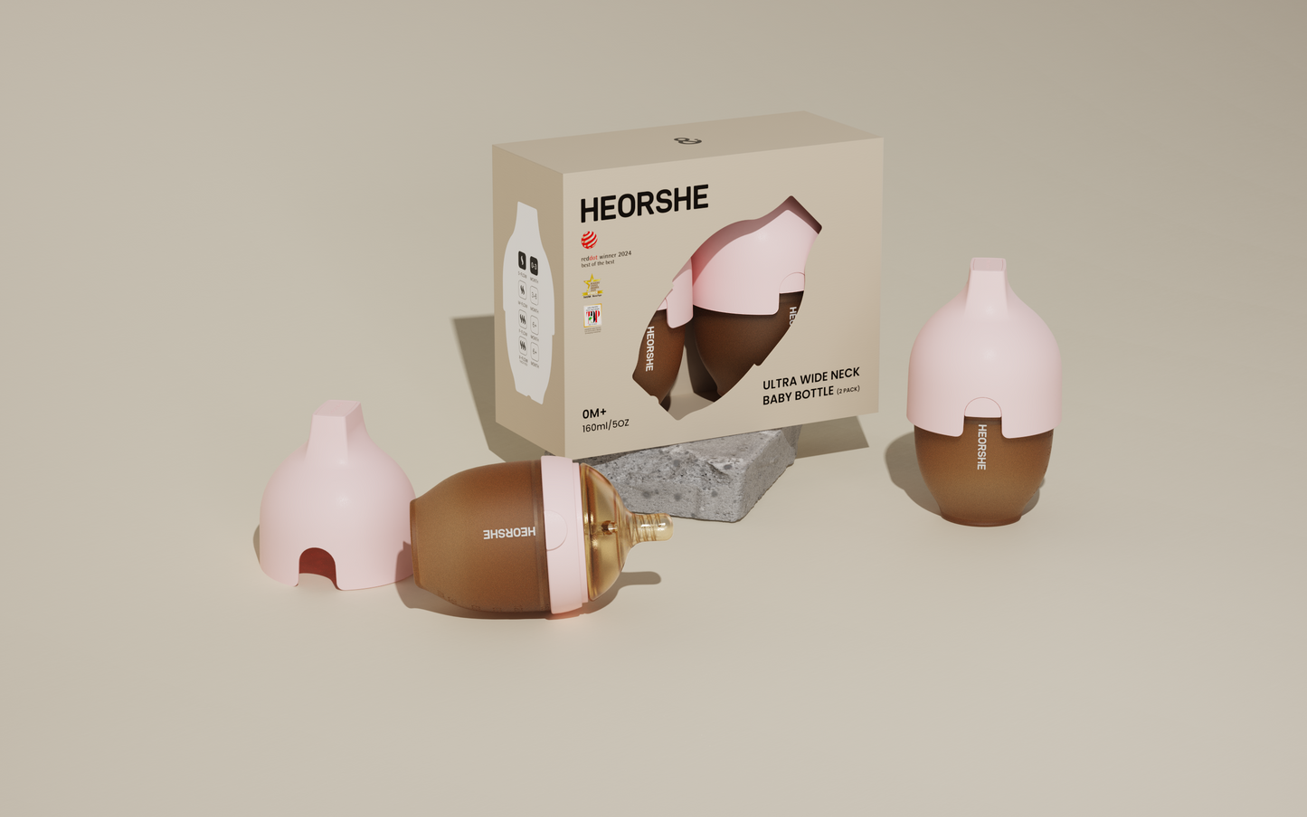 Heorshe Ultra Wide Neck Baby Bottle 2 Pack