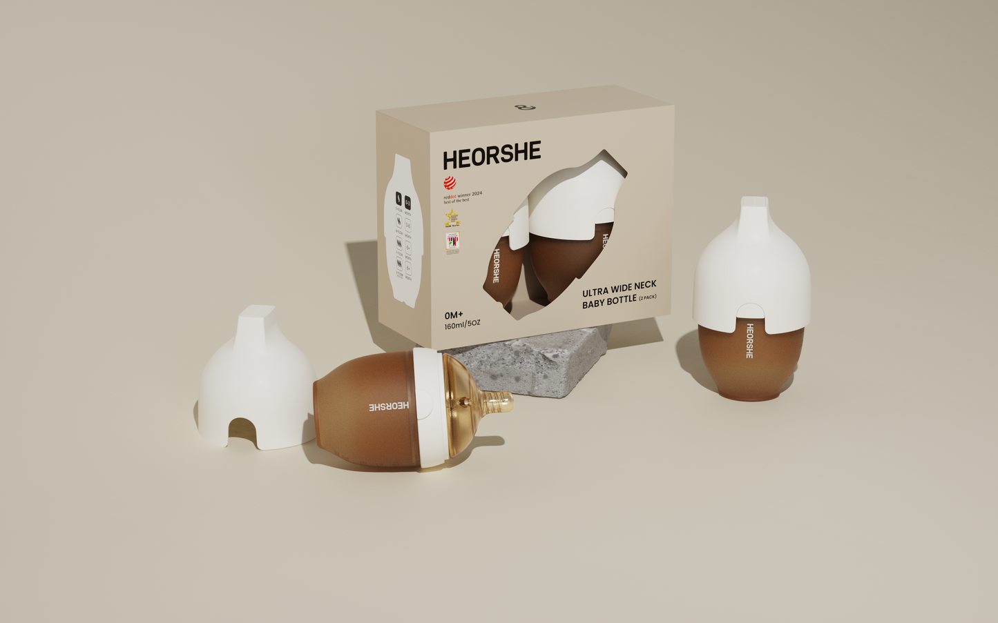 Heorshe Ultra Wide Neck Baby Bottle 2 Pack