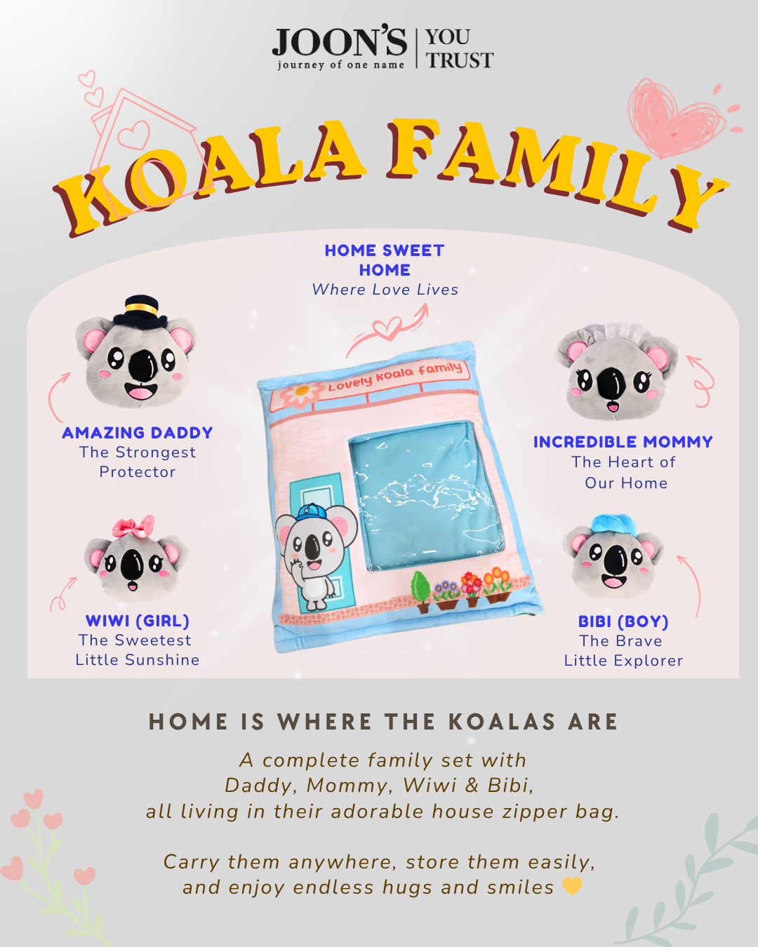 Koala Family Set - Storage Pillow (Daddy, Mommy, Girl, Boy, House)