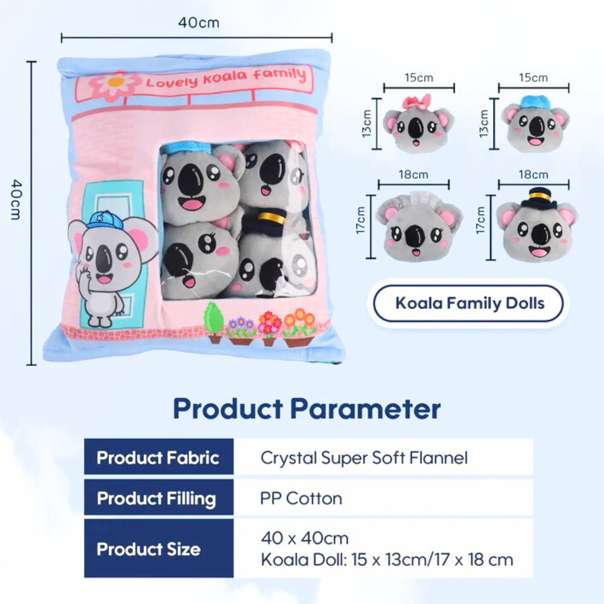 Koala Family Set - Storage Pillow (Daddy, Mommy, Girl, Boy, House)