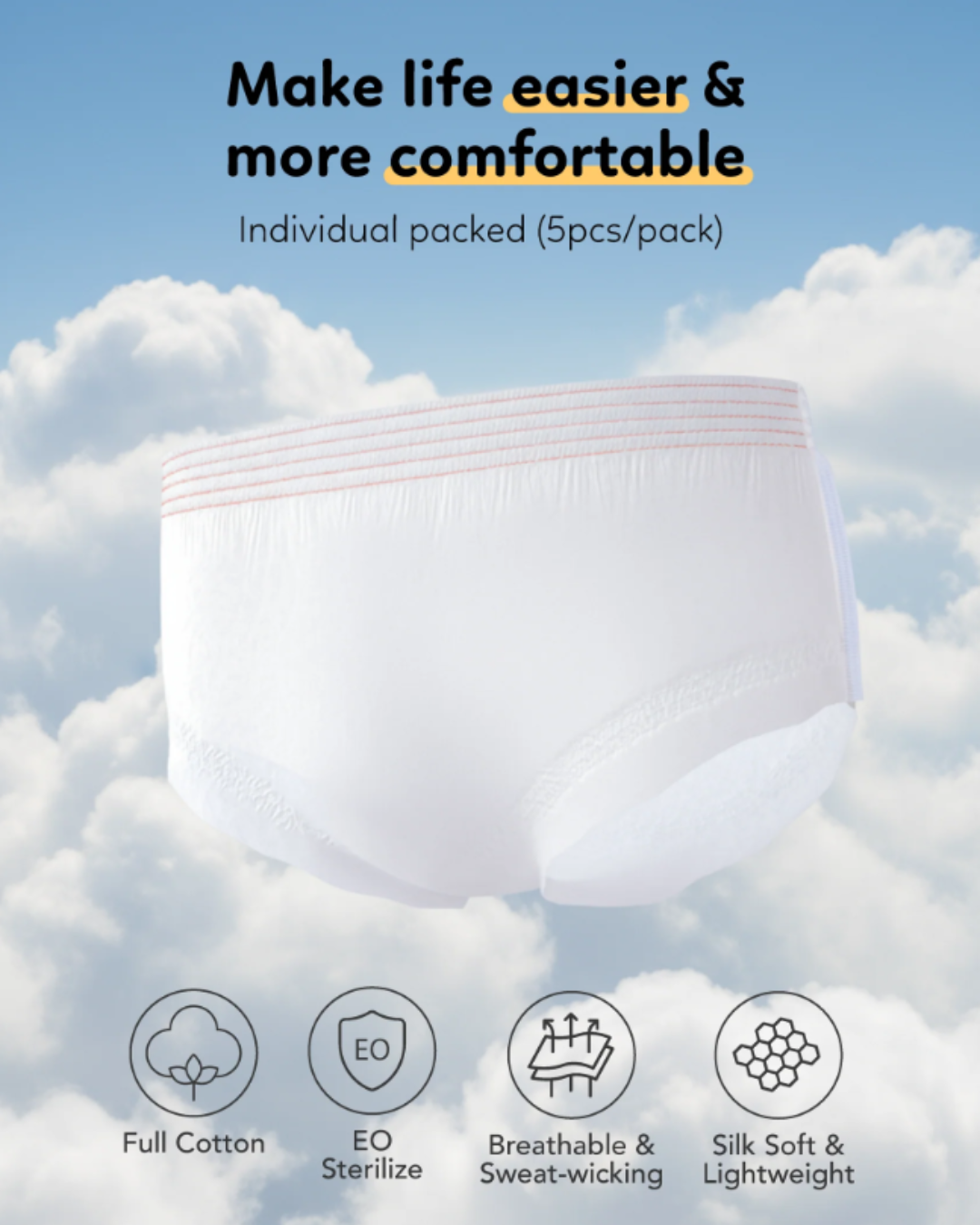 [May Special Combo] Bmama Disposable bedsheet with pillowcase 4pcs/ Disposable Panties 5pcs