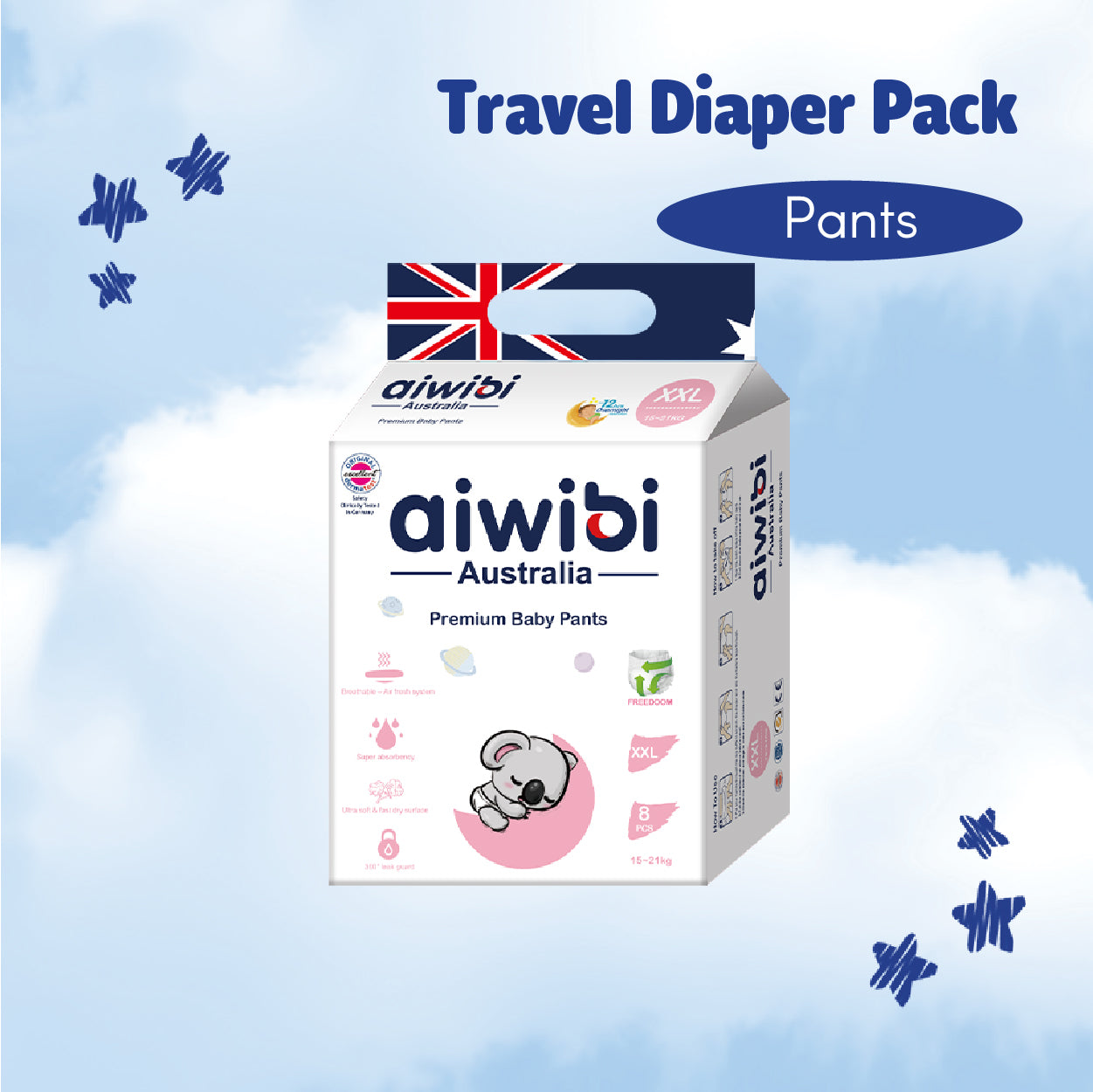 [Travel Pack] Aiwibi Baby Premium Natural Diapers Tape & Pants (1Pack)
