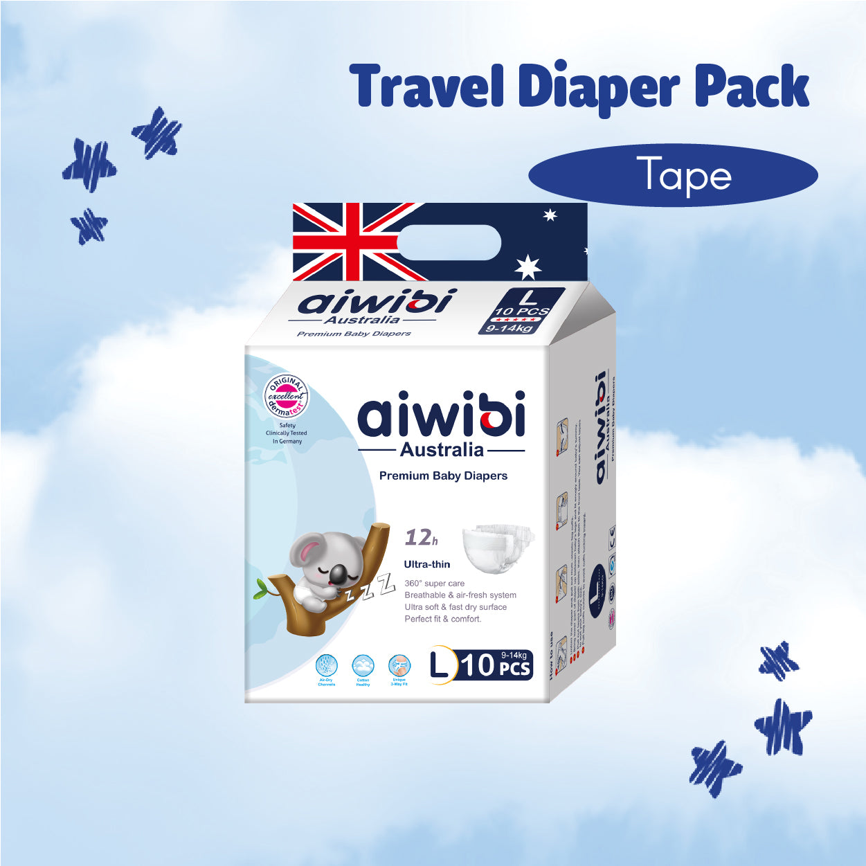 [Travel Pack] Aiwibi Baby Premium Natural Diapers Tape & Pants (1Pack)