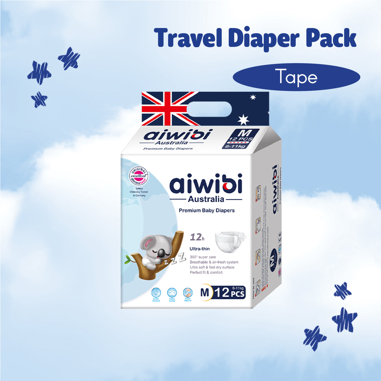 [Travel Pack] Aiwibi Baby Premium Natural Diapers Tape & Pants (1Pack)