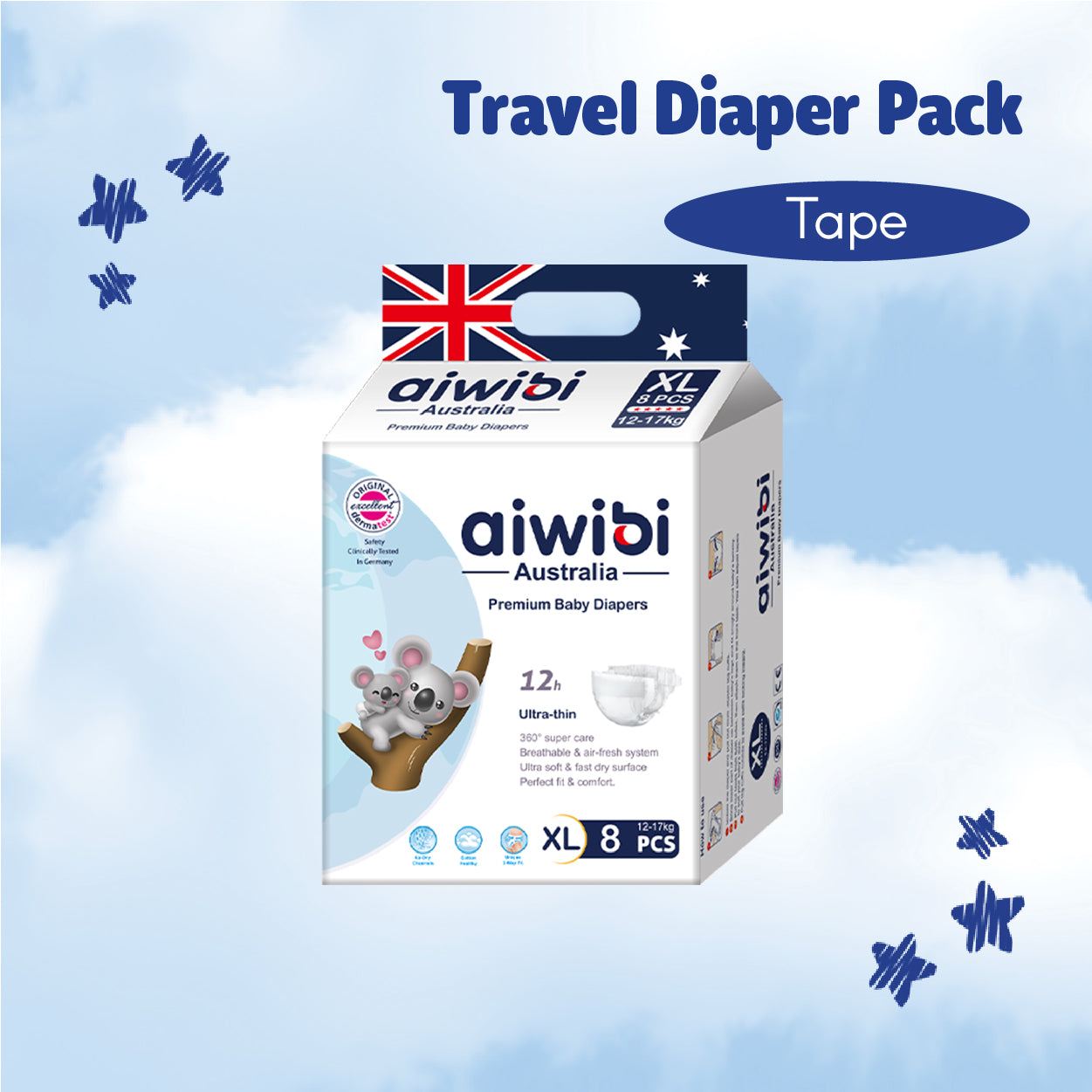 [Travel Pack] Aiwibi Baby Premium Natural Diapers Tape & Pants (1Pack)