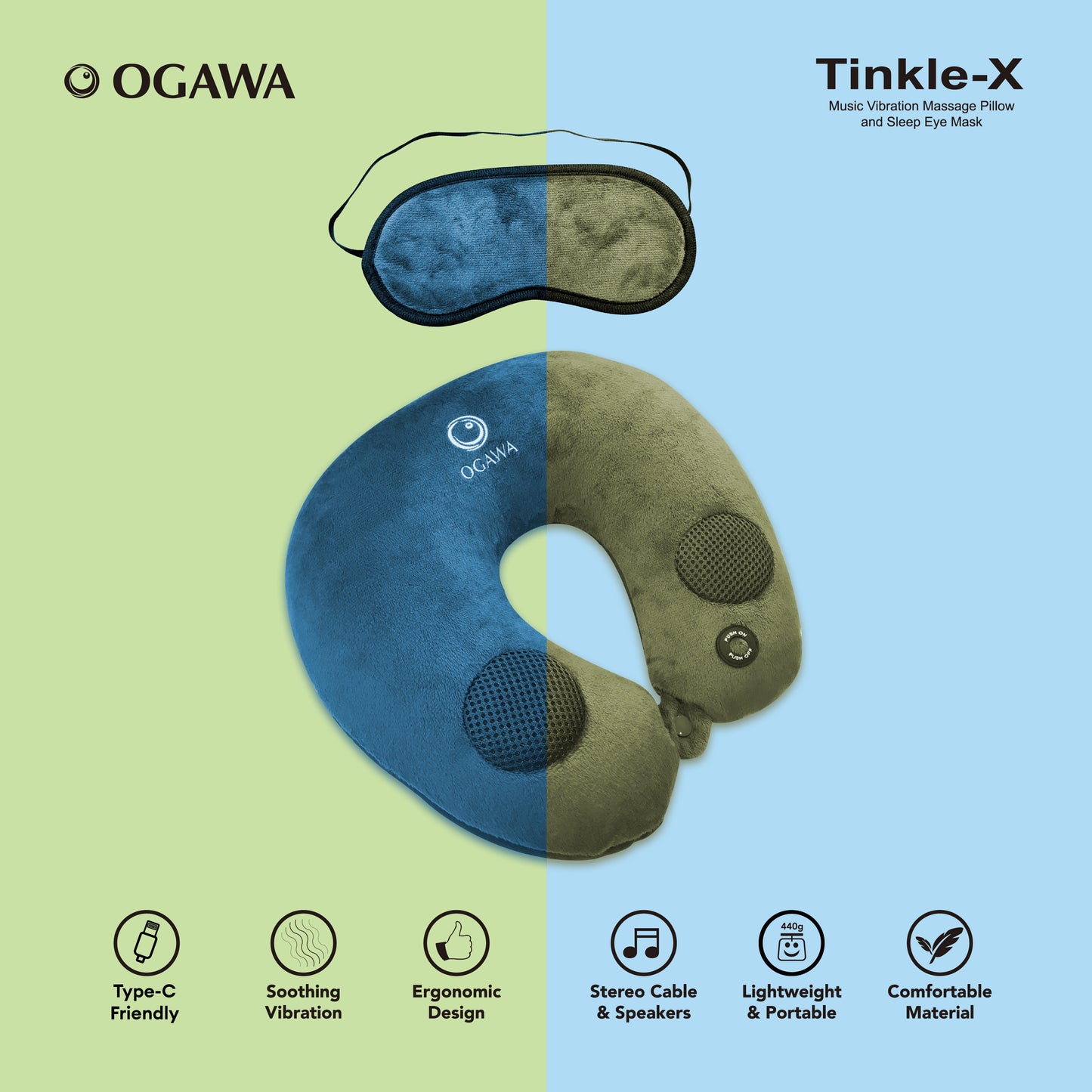 [May Special] Ogawa Tinkle-X Music Vibration Massage Pillow and Sleep Eye Mask (6 months warranty)