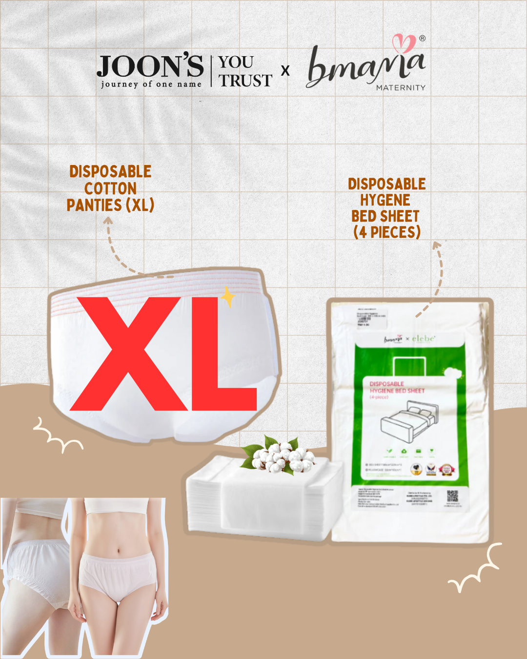 [May Special Combo] Bmama Disposable bedsheet with pillowcase 4pcs/ Disposable Panties 5pcs