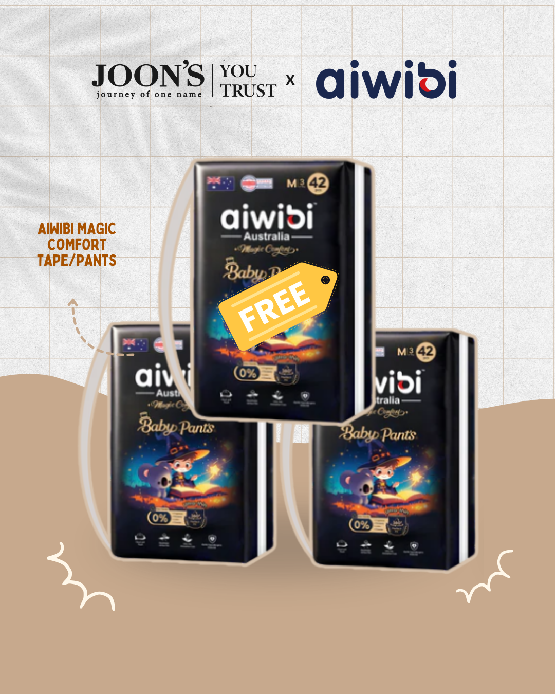 [May Special EAST MALAYSIA] Aiwibi Magic Comfort Baby Diaper Tape/Pant - 3Packs